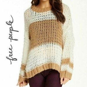 Free People Oversized Loose Open Knit Striped Sweater